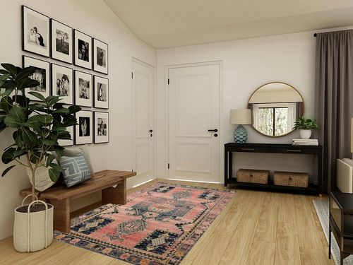 Loloi II Jocelyn Collection JOC-06 Rose/Rose 5'-5" x 7'-6" Area Rug in Transitional Minimalistic Entryway