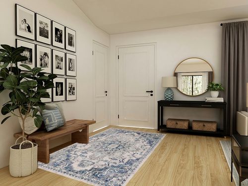 SAFAVIEH Madison Collection Area Rug - 5'3" x 7'6", Ivory & Grey, Boho Chic Medallion Distressed Design, Non-Shedding & Easy Care, Ideal for High Traffic Areas in Living Room, Bedroom (MAD473C) in Transitional Minimalistic Entryway