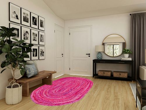 Safavieh Braided Collection Area Rug - 5' x 8' Oval, Pink & Fuchsia, Handmade Country Farmhouse Reversible Cotton, Ideal for High Traffic Areas in Living Room, Bedroom (BRD452U) in Transitional Minimalistic Entryway