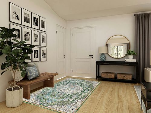 SAFAVIEH Madison Collection Area Rug - 5'3" x 7'6", Green & Turquoise, Boho Chic Medallion Distressed Design, Non-Shedding & Easy Care, Ideal for High Traffic Areas in Living Room, Bedroom (MAD447Y) in Transitional Minimalistic Entryway