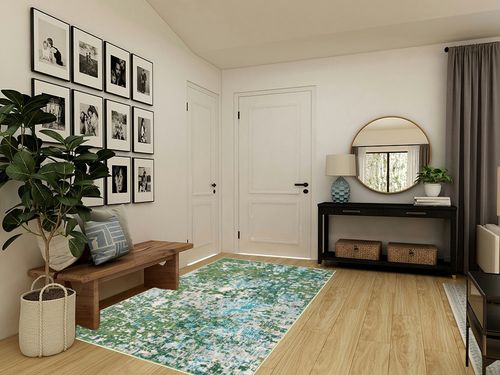 SAFAVIEH Madison Collection Area Rug - 5'3" x 7'6", Green & Turquoise, Boho Abstract Distressed Design, Non-Shedding & Easy Care, Ideal for High Traffic Areas in Living Room, Bedroom (MAD425Y) in Transitional Minimalistic Entryway