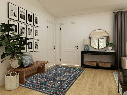 Loloi Rifle Paper Co. x Courtyard Charcoal 5'-0" x 7'-6" Area Rug in Transitional Minimalistic Entryway