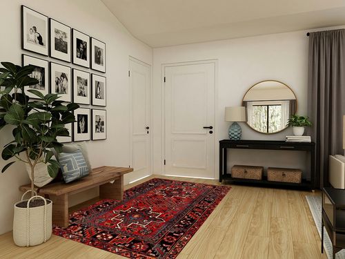 SAFAVIEH Vintage Hamadan Collection Area Rug - 5'3" x 7'6", Red & Multi, Oriental Traditional Persian Design, Non-Shedding & Easy Care, Ideal for High Traffic Areas in Living Room, Bedroom (VTH211A) in Transitional Minimalistic Entryway