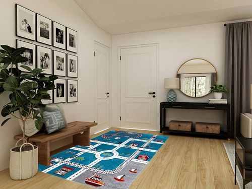 SAFAVIEH Carousel Kids Collection Area Rug - 5'3" x 7'6", Turquoise & Ivory, Non-Shedding & Easy Care, Ideal for High Traffic Areas for Boys & Girls in Playroom, Nursery, Bedroom (CRK192K) in Transitional Minimalistic Entryway