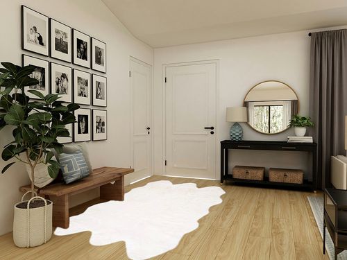 SAFAVIEH Sheep Skin Collection Area Rug - 5' x 8', Natural & White, Handmade Rustic Glam Genuine Pelt, 3.4-inch Thick Ideal for High Traffic Areas in Living Room, Bedroom (SHS211A) in Transitional Minimalistic Entryway