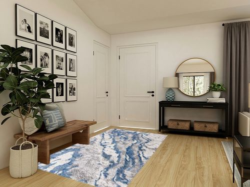 SAFAVIEH Horizon Shag Collection Area Rug - 5'3" x 7'7", Grey & Blue, Modern Abstract Design, Non-Shedding & Easy Care, 2-inch Thick Ideal for High Traffic Areas in Living Room, Bedroom (HZN890G) in Transitional Minimalistic Entryway