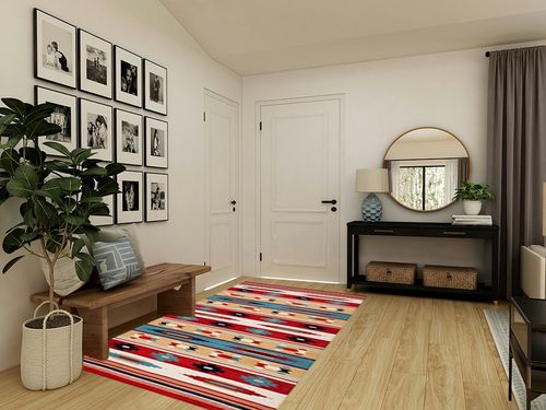 Safavieh Kilim Collection Area Rug - 5' x 8', Beige & Red, Handmade Flat Weave Wool, Ideal for High Traffic Areas in Living Room, Bedroom (KLM712A) in Transitional Minimalistic Entryway