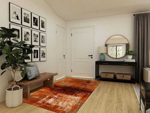 Rectangular Area Rug for Living Room, Bedroom, Burnt Orange Non-Slip Residential Carpet, Kitchen Rugs, Modern Abstract Geometric Art Oil Painted Floor Mat with Rubber Backing 5' x 8' in Transitional Minimalistic Entryway