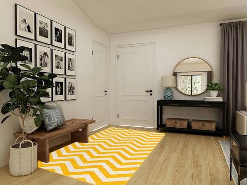 Unique Loom Outdoor Coastal Collection Area Rug - Dalgalar (5' 3" x 8' Rectangle, Yellow/ Ivory) in Transitional Minimalistic Entryway