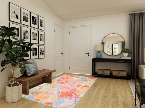SAFAVIEH Florist Collection 5' x 8' Yellow / Plum FLS154C Colorful Floral Distressed Area Rug in Transitional Minimalistic Entryway