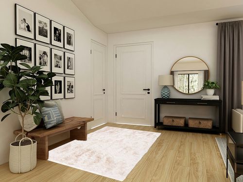 5' x 7' Ivory fluffy rug in Transitional Minimalistic Entryway