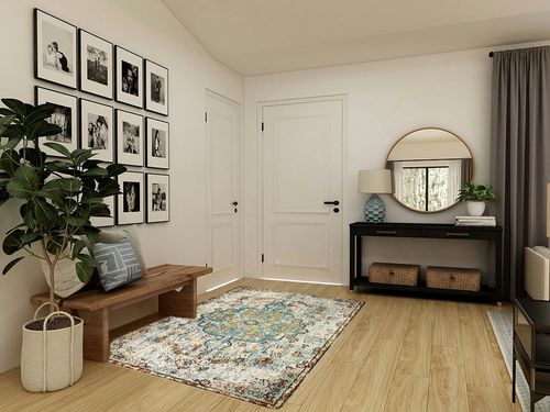 Pastel Teal Large Dining Room Rug in Transitional Minimalistic Entryway