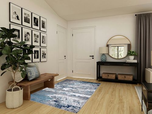 Blue Bohemian Stain Resistant Living Room Area Rug in Transitional Minimalistic Entryway