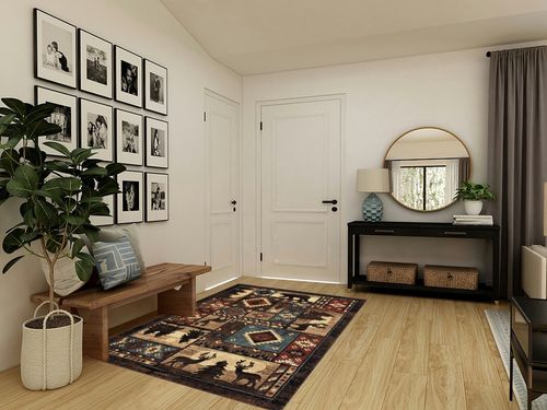 Brown Rustic Fade Resistant, Stain Resistant Kitchen, Bedroom Area Rug in Transitional Minimalistic Entryway