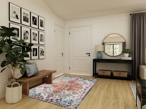 Orange/Navy Traditional Living Room Area Rug in Transitional Minimalistic Entryway