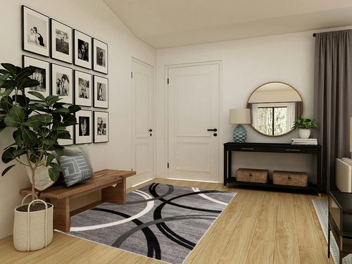Grey Modern Non Slip Living room, Bedroom, Hallway, Office, Dorm, Kitchen, Dining room Area Rug in Transitional Minimalistic Entryway