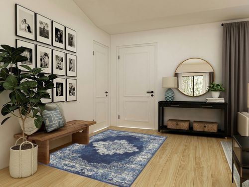 Navy Blue Modern Lightweight Living Room Area Rug in Transitional Minimalistic Entryway