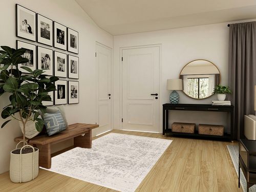 Grey Traditional Living Room Area Rug in Transitional Minimalistic Entryway
