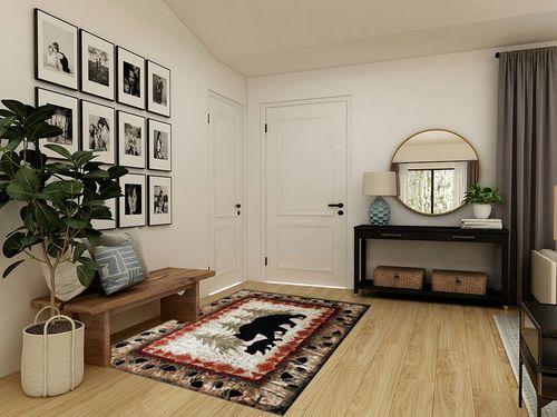 Masada Masada Rugs 5'x7' Cabin/Lodge Theme Area Rug with Bear and Cub Scene in Transitional Minimalistic Entryway