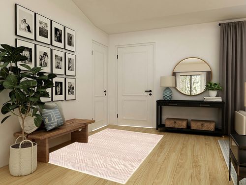 Salih Geometric Silver/Pink/Cream Area Rug Ebern Designs Rug Size: Rectangle 5'3 ... in Transitional Minimalistic Entryway
