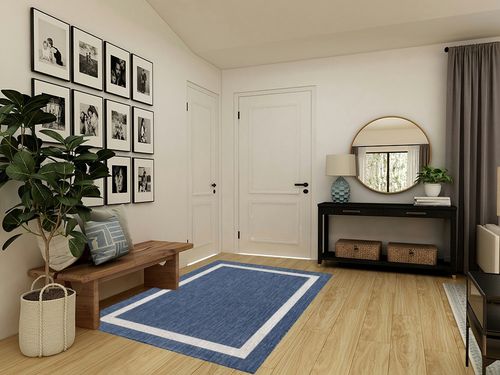 Akeira Power Loom Blue Rug Ebern Designs Rug Size Rectangle 5' x 7' in Transitional Minimalistic Entryway