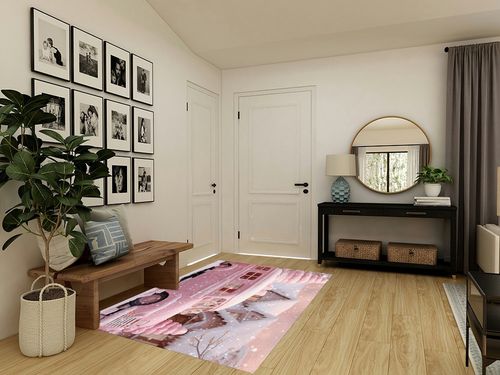 Pink Christmas Area Rug for Living Room, Rectangular Indoor Carpet - 5' x 7', Xmas Pink Truck Winter Snowflake Non-Skid Bathroom Mat Kitchen Runner Rugs for Bedroom in Transitional Minimalistic Entryway