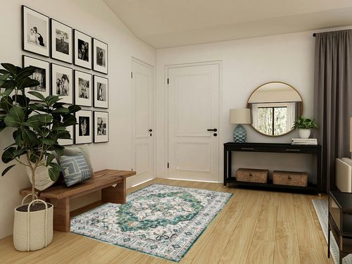 zesthome WashableRug 5x7 Area Rugs,Stain Resistant Rugs for Living Room,Bedroom,Non-Slip Backing Home Decor Rug, Vintage Medallion Pattern Rugs (Green,5'x7') in Transitional Minimalistic Entryway