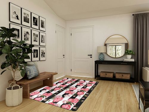 Large Area Rugs for Living Room, Black White Striped Flowers Carpet Floor Mats, Luxury Fluffy Rugs for Bedroom Playing Room Kitchen Hallway Home Decor, Soft Non Slip Washable Area Rugs 80x58 Inch in Transitional Minimalistic Entryway