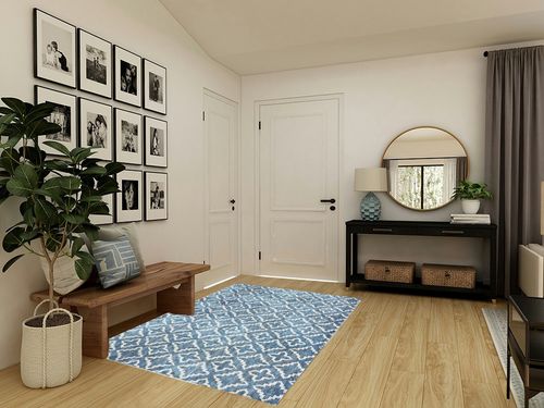 Linon Painterly Holmes Printed Lux Soft Faux Rabbit 5' X 7' Area Rug in Blue and White in Transitional Minimalistic Entryway