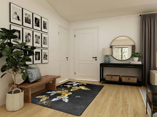 Gold White Butterflies Black Area Rugs Bedroom Living Room Rug Fluffy Soft Machine Washable Large Area Easy to Clean for Living Room Bedroom Room Boy Girl Room Nursery,5ft x 7ft in Transitional Minimalistic Entryway