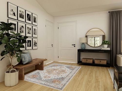 Area Rugs for Living Room: 5x7 Rug for Bedroom Machine Washable with Non Slip Backing Non Shedding, Boho Medallion Floral Large Carpet for Dining Room Nursery Home Office Indoor Decor Grey/Gold in Transitional Minimalistic Entryway