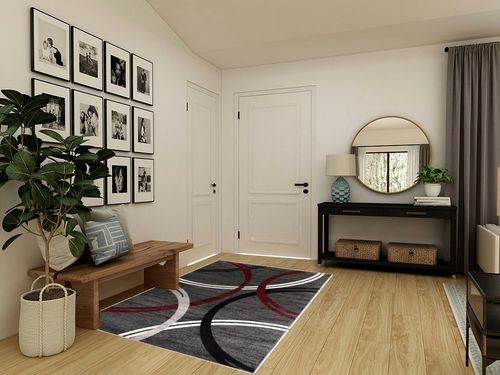 Rugshop Modern Wavy Circles Design Area Rug 5' 3" x 7' 3" Red in Transitional Minimalistic Entryway