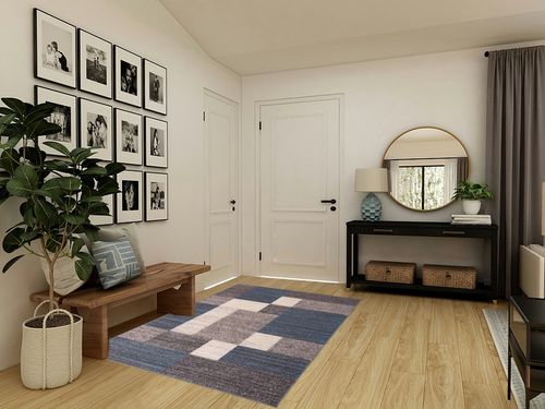 Rugshop Contemporary Blue Boxes Design Non-Slip Area Rug 5' x 7' - Trendy Geometric Pattern in Transitional Minimalistic Entryway