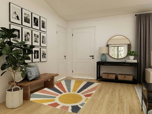 Balta Rugs Helia Geometric Sun Shag Area Rug, Multicolor, 5' 3" x 7' in Transitional Minimalistic Entryway