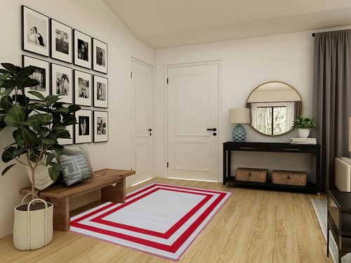 Playa Outdoor Rug - Crease-Free Recycled Plastic Floor Mat for Patio, Camping, Beach, Balcony, Porch, Deck - Weather, Water, Stain, Lightweight, Fade and UV Resistant - Paris- Red & White (5'x7') in Transitional Minimalistic Entryway