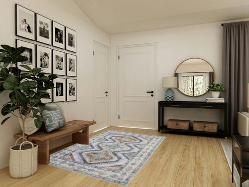 Area Rug Living Room Rugs - 5x7 Large Machine Washable Boho Thin Carpets Vintage Tribal Anti Slip Backing Carpet for Under Dining Table Bedroom Farmhouse Home Office Grey in Transitional Minimalistic Entryway