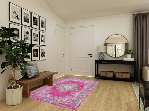 Nourison Passion Fuchsia 5'3" x 7'3" Area -Rug, Boho, Traditional, Easy -Cleaning, Non Shedding, Bed Room, Living Room, Hallway, (5' x 7') in Transitional Minimalistic Entryway