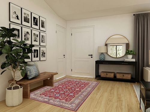 Rugland 5x7 Area Rugs - Stain Resistant Washable Rug, Anti Slip Backing Rugs for Living Room, Vintage Tribal Area Rugs(Burgundy, 5'x7') in Transitional Minimalistic Entryway