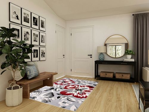 Modern Floral Area Rugs 5' X 7' Red in Transitional Minimalistic Entryway