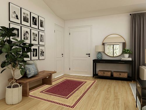 Ottomanson Machine Washable Border Design Non-Slip Rubberback 5x7 Modern Area Rug for Living Room, Bedroom, Dining Room, Office, 5' x 6'6", Red/Beige in Transitional Minimalistic Entryway