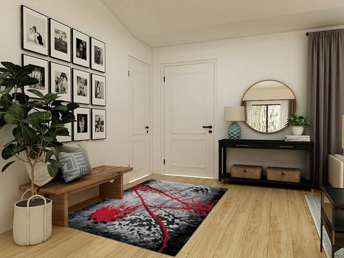 HT Design Rectangular Area Rug for Living Room, Abstract Black/Red 5x7 Modern Rugs, Easy to Clean, Pet Friendly Indoor Carpet for Living Room in Transitional Minimalistic Entryway