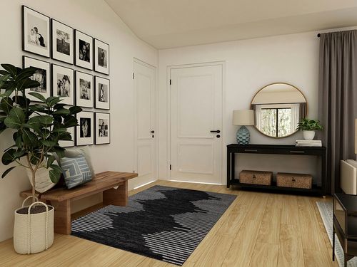 Rugshop Bohemian Stripe Stain Resistant High Traffic Living Room Kitchen Bedroom Dining Home Office Area Rug 5'x7' Black in Transitional Minimalistic Entryway