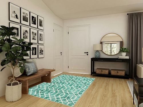 Lahome Washable 5x7 Living Room Rug, Green Large Rug for Bedroom Geometric Mat with Trellis, Soft Modern Non Slip Low Pile Accent Carpet for Home Office Nursery in Transitional Minimalistic Entryway