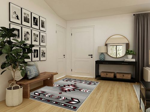 Home Dynamix Premium Sagrada Southwestern Geometric Area Rug, Grey/Red, 5'2"x7'4" in Transitional Minimalistic Entryway