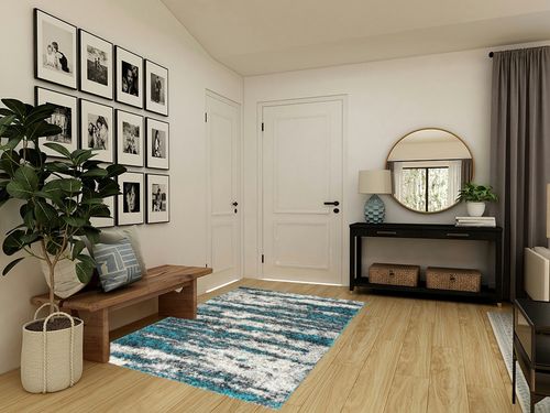 Rugshop Contemporary Abstract Design Plush Shag Area Rug 5' x 7' Turquoise in Transitional Minimalistic Entryway