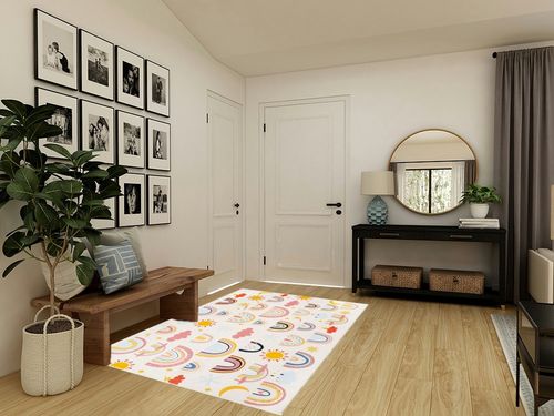 LTKOUGFAM Soft Kids Area Rug, Large Washable Space Mat, Non-Slip Cute Rainbow Weather Baby Crawling Floor Mat for Living Room Playroom Classroom Bathroom (59" x 39" S) in Transitional Minimalistic Entryway