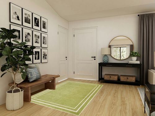 Nourison Essentials Indoor/Outdoor Green Ivory 5' x 7' Area -Rug, Easy -Cleaning, Non Shedding, Bed Room, Living Room, Dining Room, Backyard, Deck, Patio (5x7) in Transitional Minimalistic Entryway