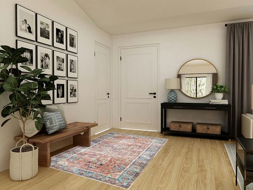 Bloom Rugs Washable Non-Slip 5' x 7' Rug - Orange/Blue Traditional Area Rug for Living Room, Bedroom, Dining Room, and Kitchen - Exact Size: 5' x 7' in Transitional Minimalistic Entryway