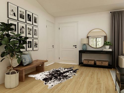 MustMat Faux Cowhide Rug Black and White Cow Print Area Rug Large Animal Hide Carpet Western Decor 5.2ft x 6.6ft in Transitional Minimalistic Entryway