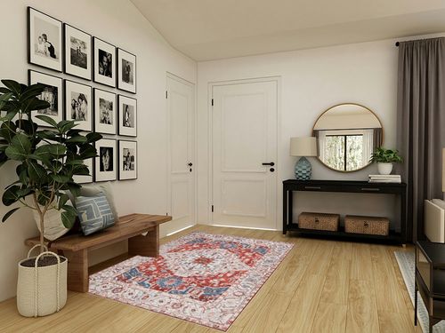 CHOSHOME Area Rug - 5x7 Low-Pile Machine Washable Rug Vintage Rug with Non-Slip Backing, Non-Shedding Indoor Floor Rugs for Living Room Bedroom Kitchen Laundry Home Office Carpet, Garnet in Transitional Minimalistic Entryway